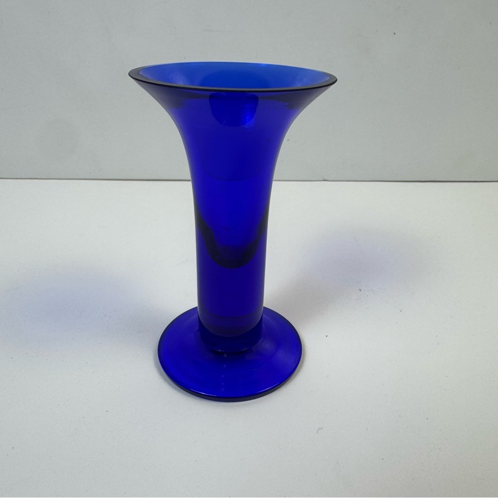 Cobalt Blue Bud Glass Vase Footed Small Vintage 4.5” Art Deco MCM